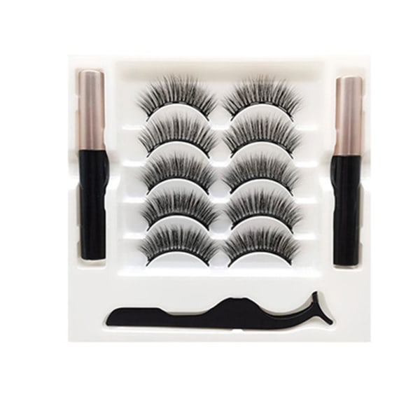 Magnetiska ögonfransar och eyeliner Kit 5 par naturligt utseende lösögonfransar med magnetisk eyeliner pincett Lätt att applicera 6