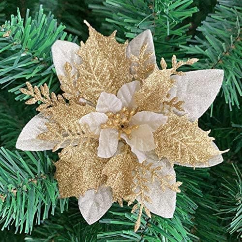 Jul kunstig glitterblomst 12 STK Julestjerne blomster til jul