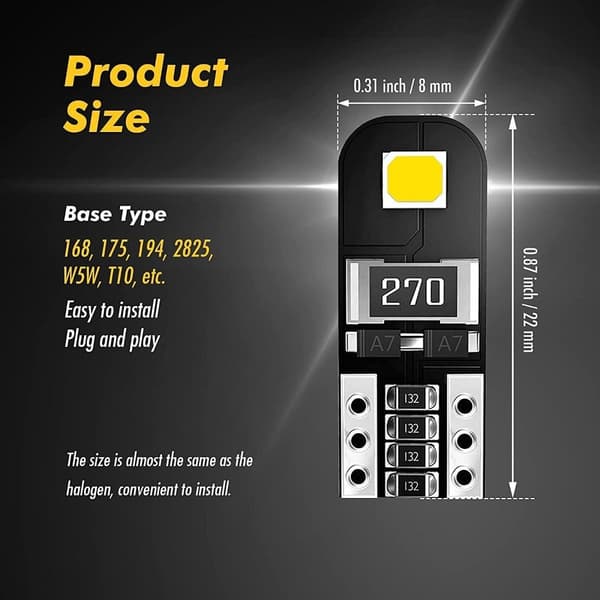 10st T10 LED-lampa Dome Light Trunk Lamp