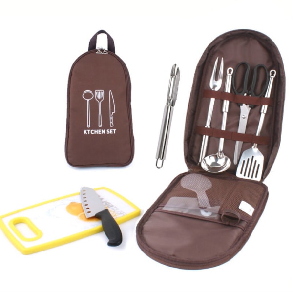 8 Styck/ set Camping Köksredskap Bärbar Vandring BBQ Matservis Husbilsvagnsutrustning Green