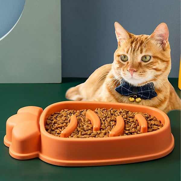 Hundeskåle Anti Glubske Katte Hvalp Vådfoderskål Slow Feeder Kæledyrsskål Kattemadsskål Orange