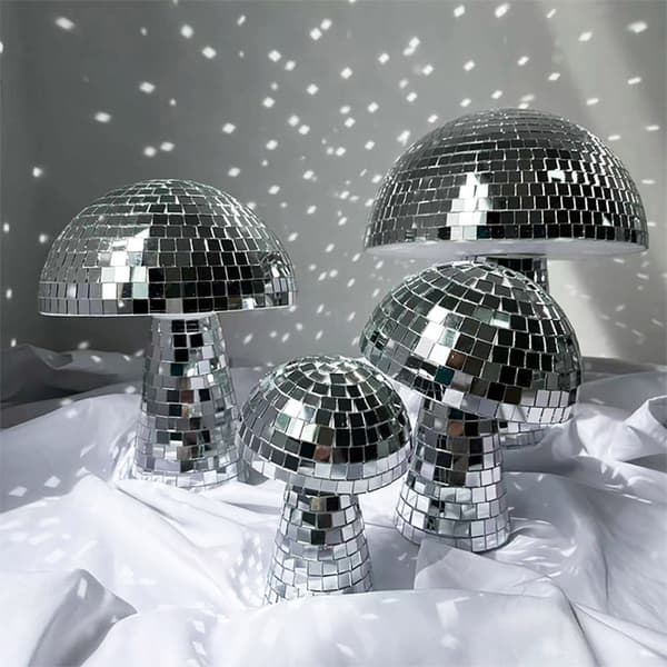 Mushroom Disco Ball Spegel reflekterande boll för bröllopsfest Silver 6 Inch