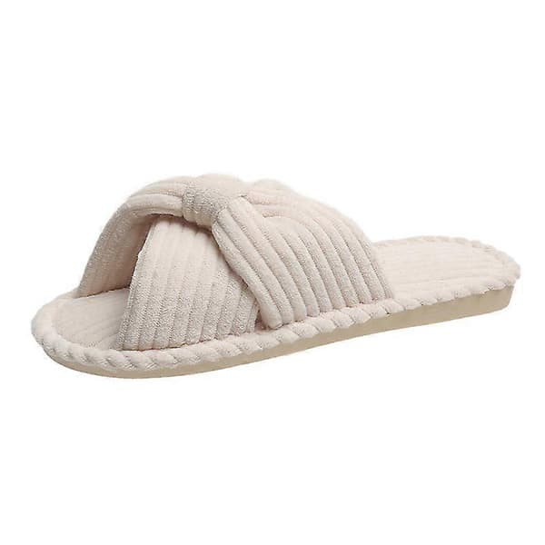 1 par kvinders mode sløjfe slip-on hjemmesko bløde fleece letvægts indendørs udendørs sko, råhvid, EU40