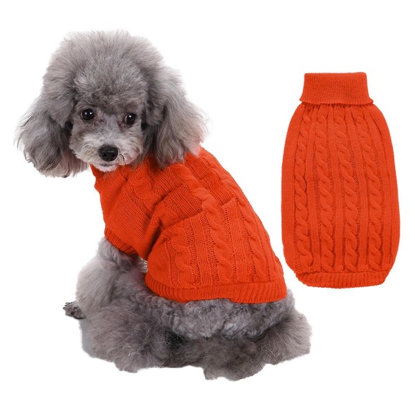 Pet Sweater, Turtleneck Knit Jumper Hundtröja Varm kappa Söt valp Kattkläder Orange xxxl