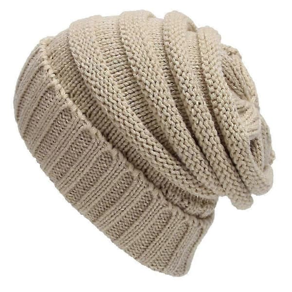 Vinter utendørs varm ensfarget strikket lue, skjerf og hansker (beige) 4 deler