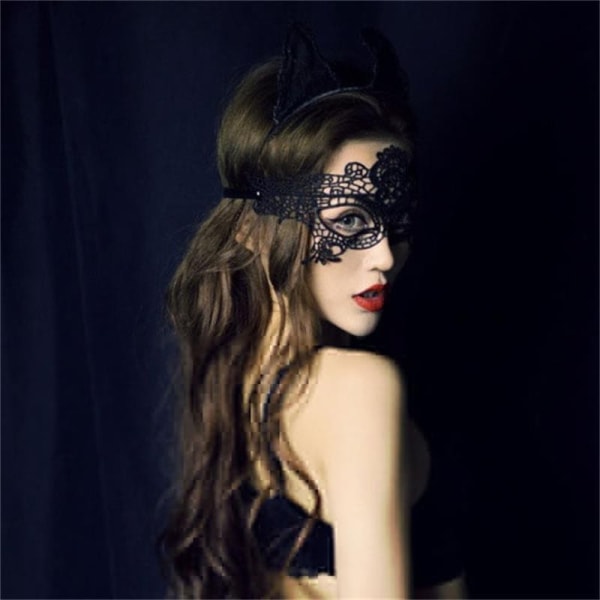 Glamourinen pitsinen naamiaisnaamio Halloweeniin - nro 13 Svart #13