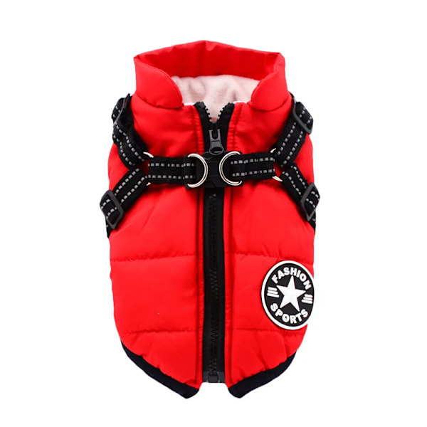 Vinter hundjacka med sele Hundvarma kläder Vattentät red XL