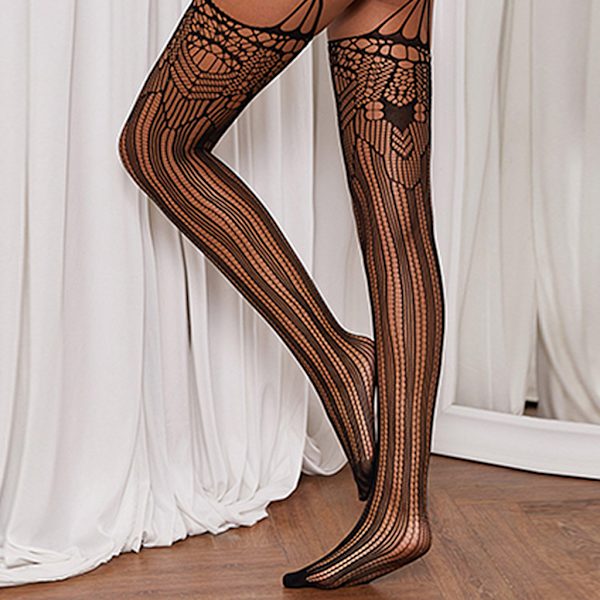 Kvinnor Nät Sexiga Erotiska Underkläder Stripe Strumpor Öppen gren Mesh Lår Hög Strumpbyxor Party Favors Club Strumpor
