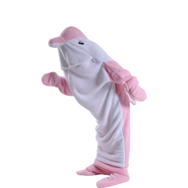 Hain muotoinen makuupussi peitto sarjakuva eläin jumpsuit flanelli miesten ja naisten kotivaatteet hai pyjama Pink Dolphin qd Pink Dolphin 140