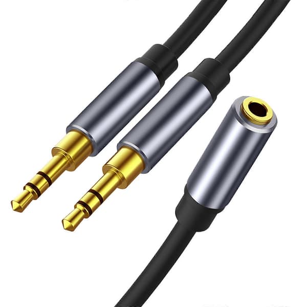Høretelefonforlængerkabelstik 3,5 mm lydkabel han til 2 hun Aux-kabel