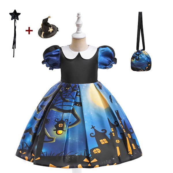 Tjejer Halloween Klänning Semester Casual Häxa Pumpa Cosplay kostym för barn AWS022 Set B Size 110