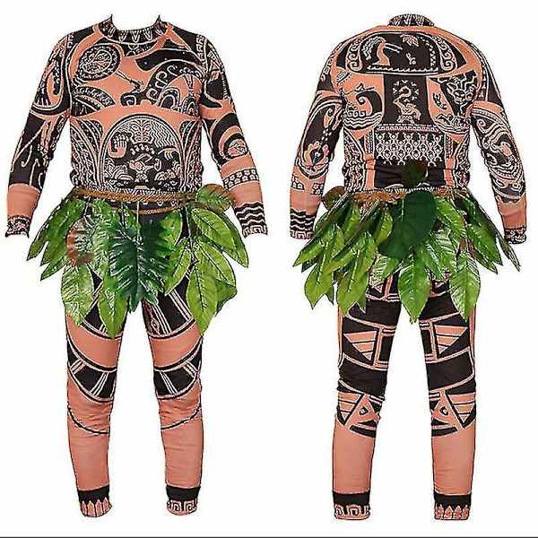 Maui Tattoo T-skjorte/bukser Halloween Voksen Herre Dame Cosplay Kostymer Med Løv Dekor Blattern Halloween Voksen Cosplay Kids 120cm