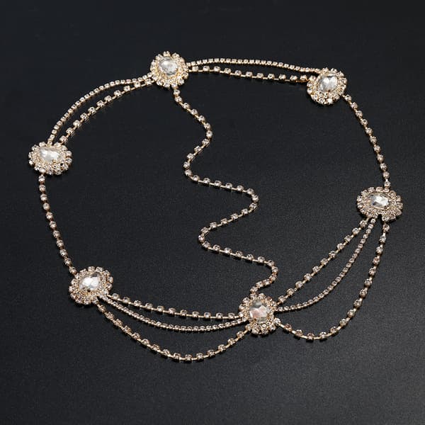 Fashion Crystal Head Chain Elegant Multi-Layer Bride bryllupshårtilbehør Gold