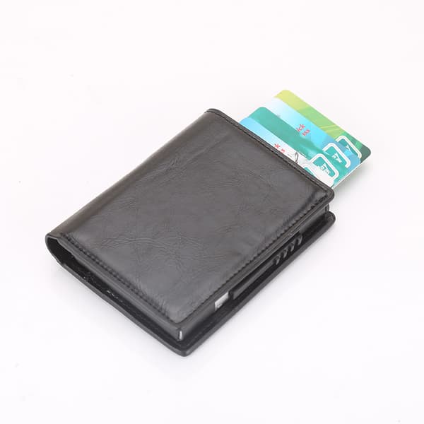 #Sort læderpung med RFID - NFC beskyttelse og sort kort holder#