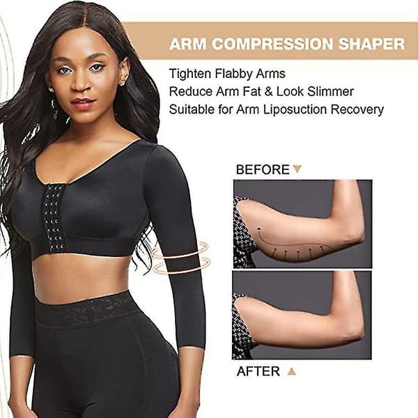 Shapewear for kvinner 3/4-erm Arm Shaper Frontlukking Kompresjons-BH Post Surgery Posture Corrector undertøy BLACK L