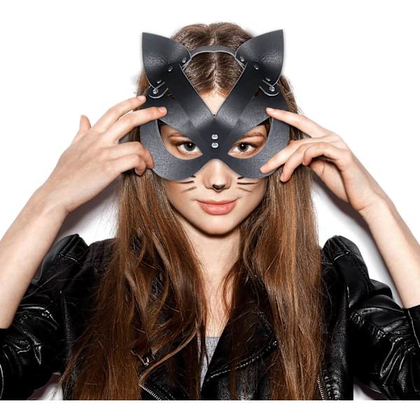 Black Cat Mask Kvinnor Cat Costume Läder Maskerad Mask Cosplay