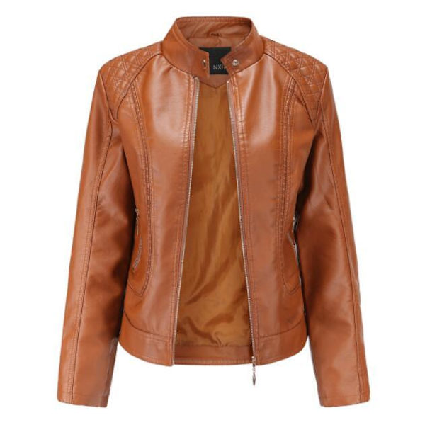 Damjackor i konstläder, motorcykelkappa brown XXXXL