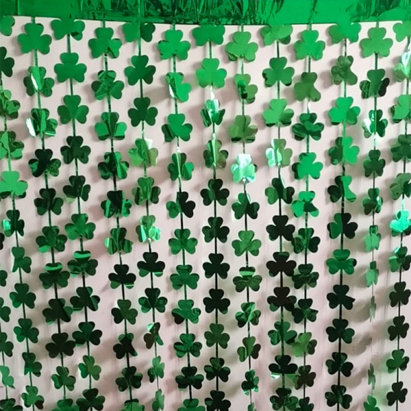 St.Patrick Day Shamrock Glitter Folie Fringe Gardiner - 2 stk