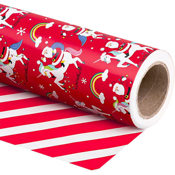 Vendbart julegavepapir - minirulle - 17 tommer x 33 fod - rød Claus