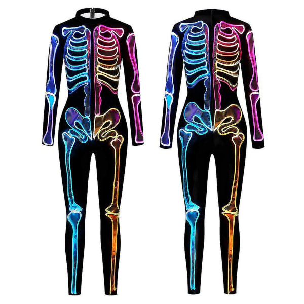 Halloween Cosplay Jumpsuits Färgglad Skelett Bodysuit