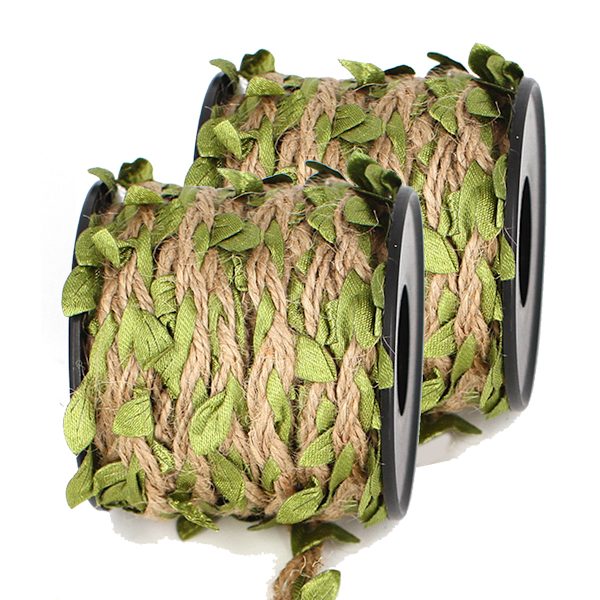 20M garn Grönt blad Jute 5MM rep Hampa Burlap Ribbon String