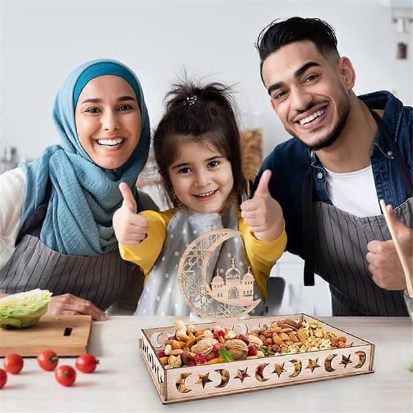 Ramadan-tallerken Eid Mubarak-brett Trebrett Borddekorasjon for dessertsnacks Serveringsbrett med måne- og stjernemønster