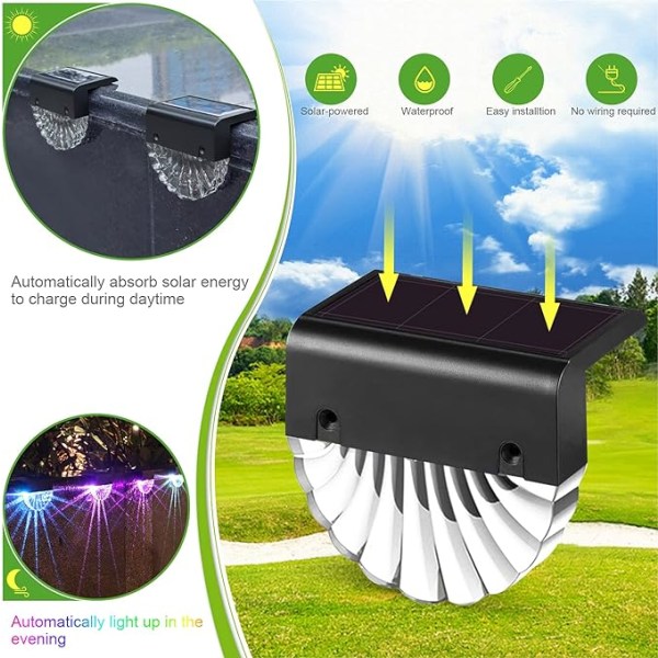 Soldrevne hagelamper for utendørs bruk, vanntett solenergi for hagedekorasjon 4 stk LED-hagebelysning for uteplass og trapper, 2 LED-modus