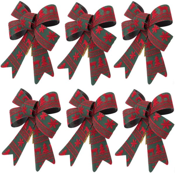Julbåge grön med röda renar och julgransmönster, 5,5"x7"
