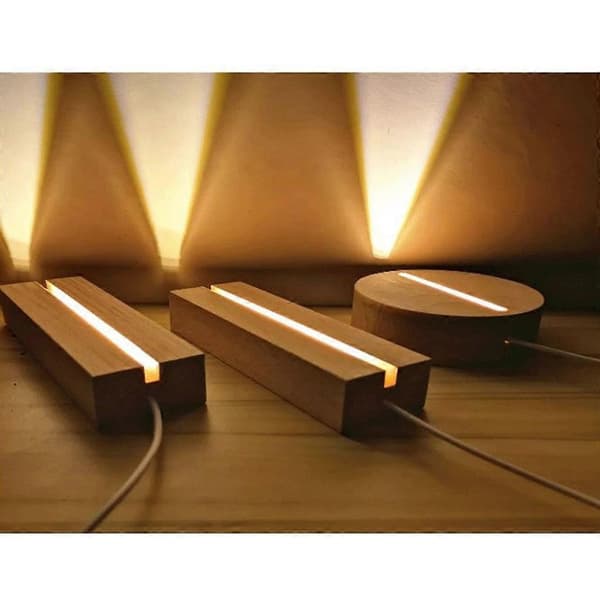 Bøk Tre Lysbaser USB-drevet LED Nattlys Bordlampe Baseholder