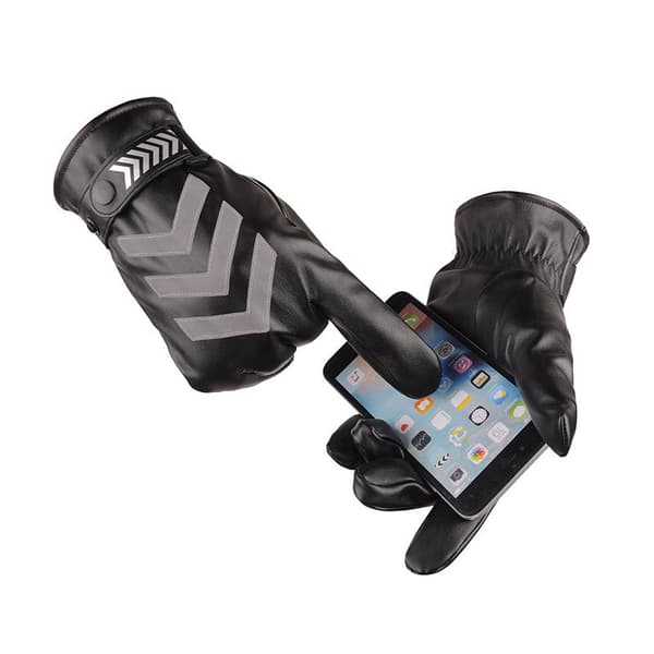 Vinter Herr PU Läder Vante Håller Varm Vindtät Outdoor Reflec Black