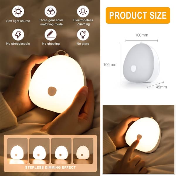 LED nattlys for barn, 3 farger dimbart pleie nattlys m