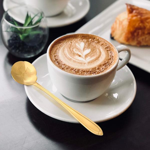 16 stk. rustfrit stål blomst kaffeske teske sæt (guld)
