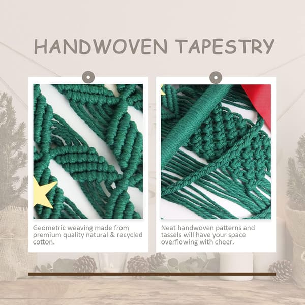 Macrame Væghængende Juletræ Boho Tapestry Juledekoration til