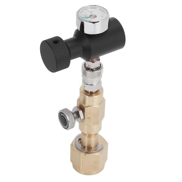 CO2 Cylinder Genopfyldningsadapter Messingforbindelse CGA320 med Aflastningsventil ASA 1500PSI Trykmåler