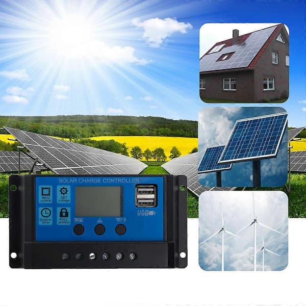 PWM 10/20/30A Dobbel USB Solcellepanel Batteriregulator Ladekontroller 12/24V LC