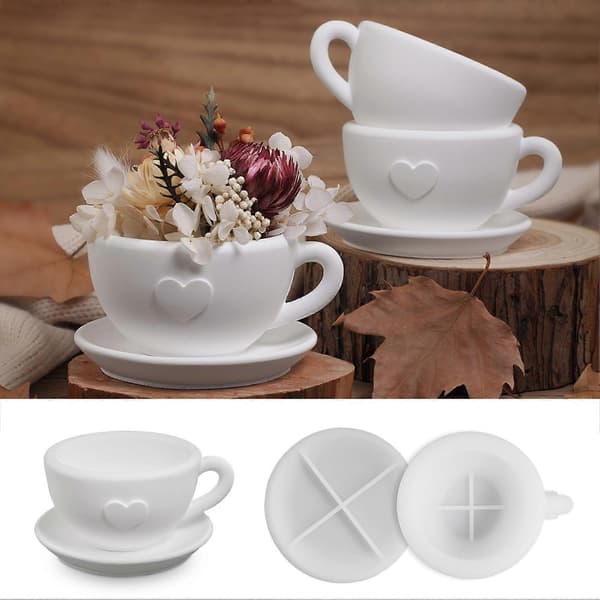 Silikon kaffekoppformer Lysestake DIY støpeform for betong tekoppform Gave til kunst og håndverk