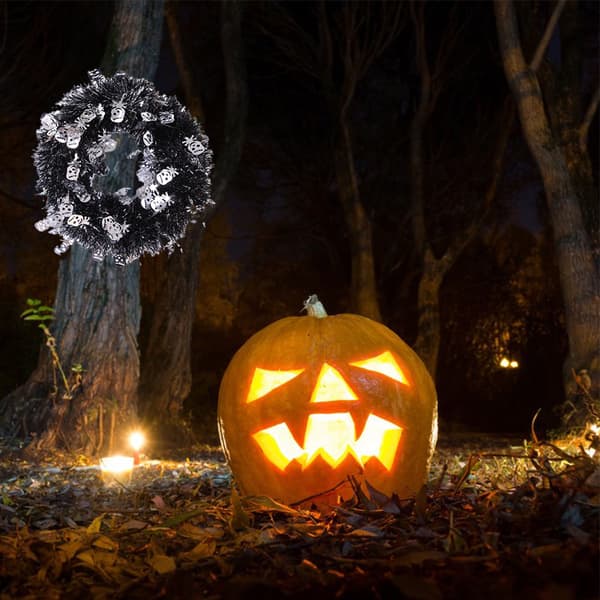 Halloween krans dekor glitter rund krans hängande dörr vägg silver skull