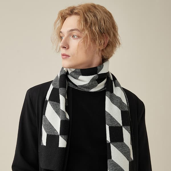#Svart skjerf rutete skjerf for menn vinter mykt og varmt skjerf for menn#