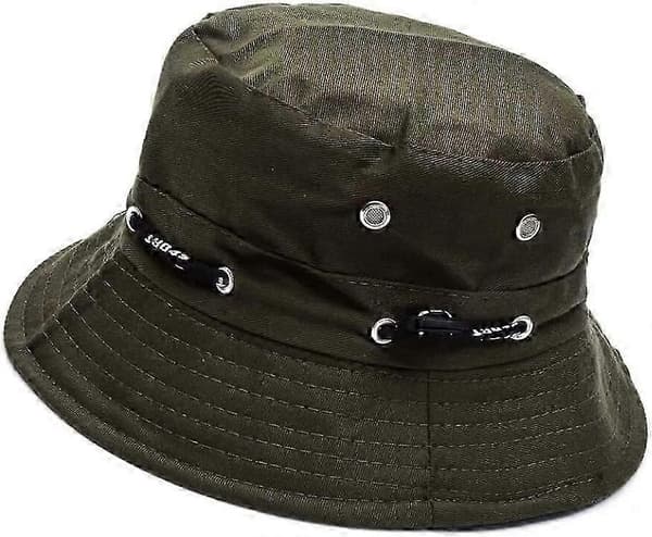 Solhette med bred brem med hakestropp, sideknapper og ventilasjonsåpninger (grønn)