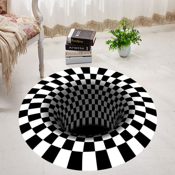 3D-printet Plaid Illusion Vortex Tæppe Gulvmåtte til stueindretning 160cm