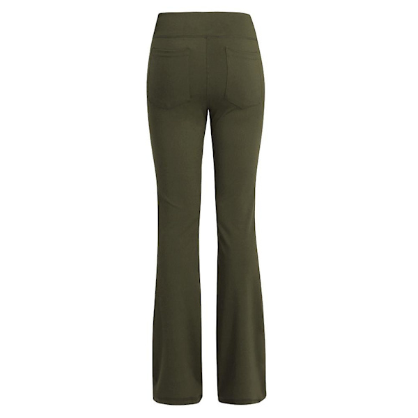 Dam Vanliga elastiska Yogabyxor med hög midja Andas Bekväm Full Längd Vida Ben Byxor Sommar Casual Flare Byxor Green 2XL