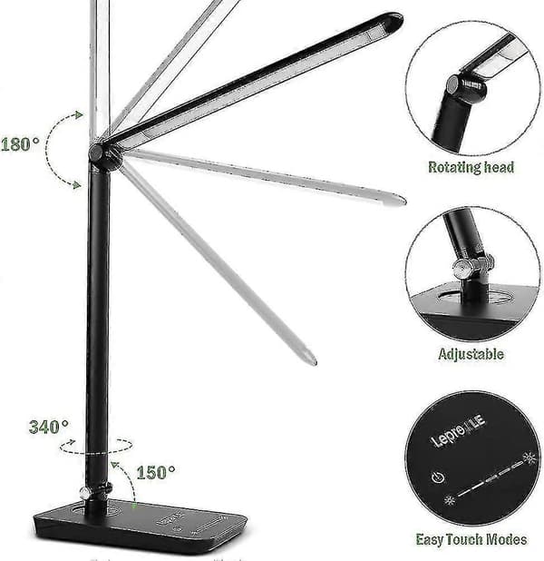 LED-bordlampe. Dimbar dagslyslampe. Berøringskontroll skrivebordslampe