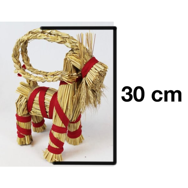 Halmbock/Julbock med julröda bomullsband, stående, 30cm hög beige