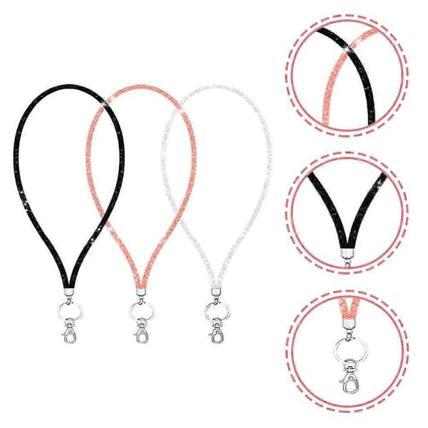3PCS Bling Rhinestone Hängande Rep Hängande Halsrep Metallspänne Rep