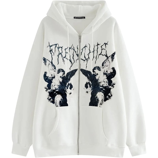 Kvinder Y2K Print Hættetrøje Crop Toppe Langærmet Oversized