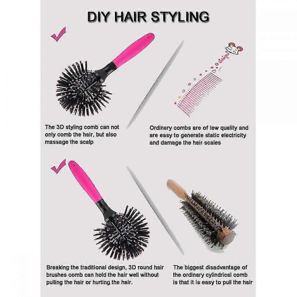 3D Bomb Curl Hårbørste 360 Rund Styling Hårbørste Føntørring Udredningsbørste Salon Rund Hårkrøller til Vådt og Tørt Hår