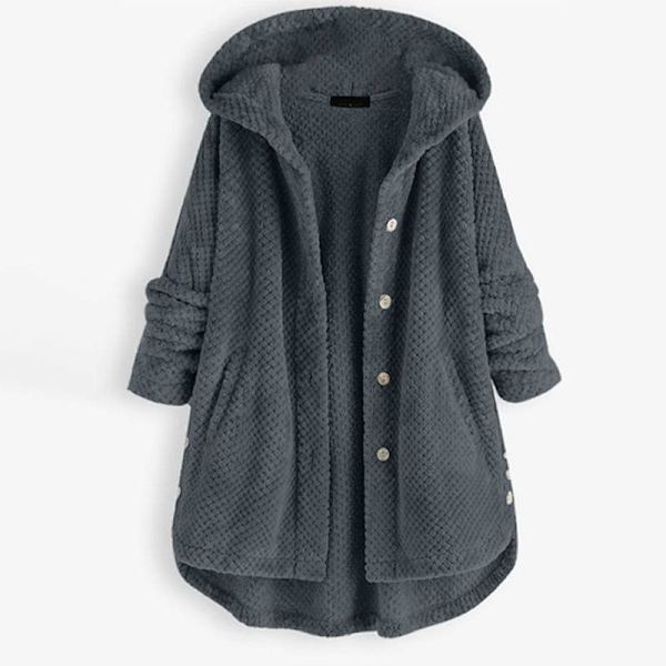 Dam Dubbel Varm Hood Coat Lång Päls Cardigan Ytterkläder Jacka Grey 4XL