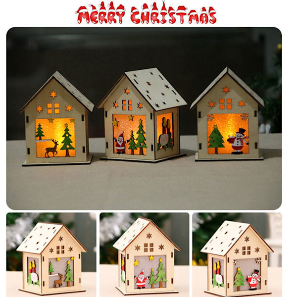 LED Ljus Lampa Jul Trä Hus Träd Hängande A-7X7X9CM