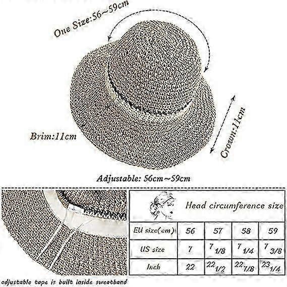 Solhatt Floppy Straw Hat Bred Brim Vikbar UV-skydd Bucket Sommar Strandhatt för Flickor Kvinnor