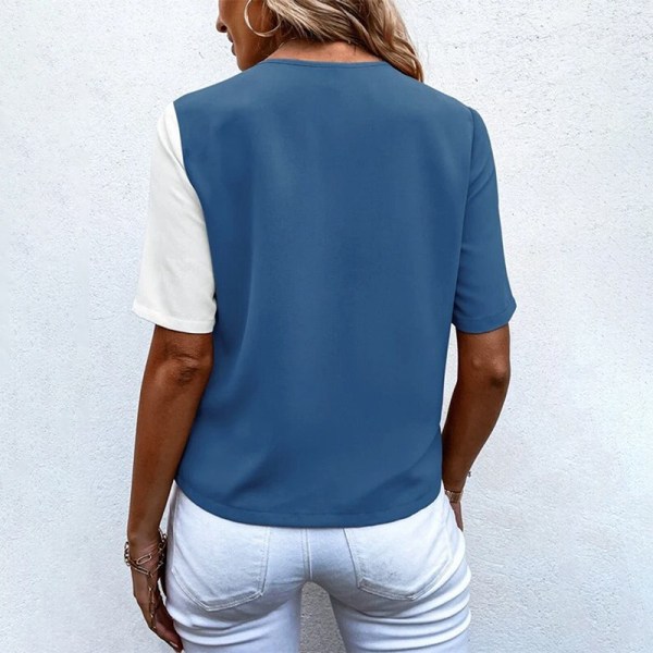 Kvinder Button Down Chiffon Skjorter Lommer Sommer Toppe Blue L